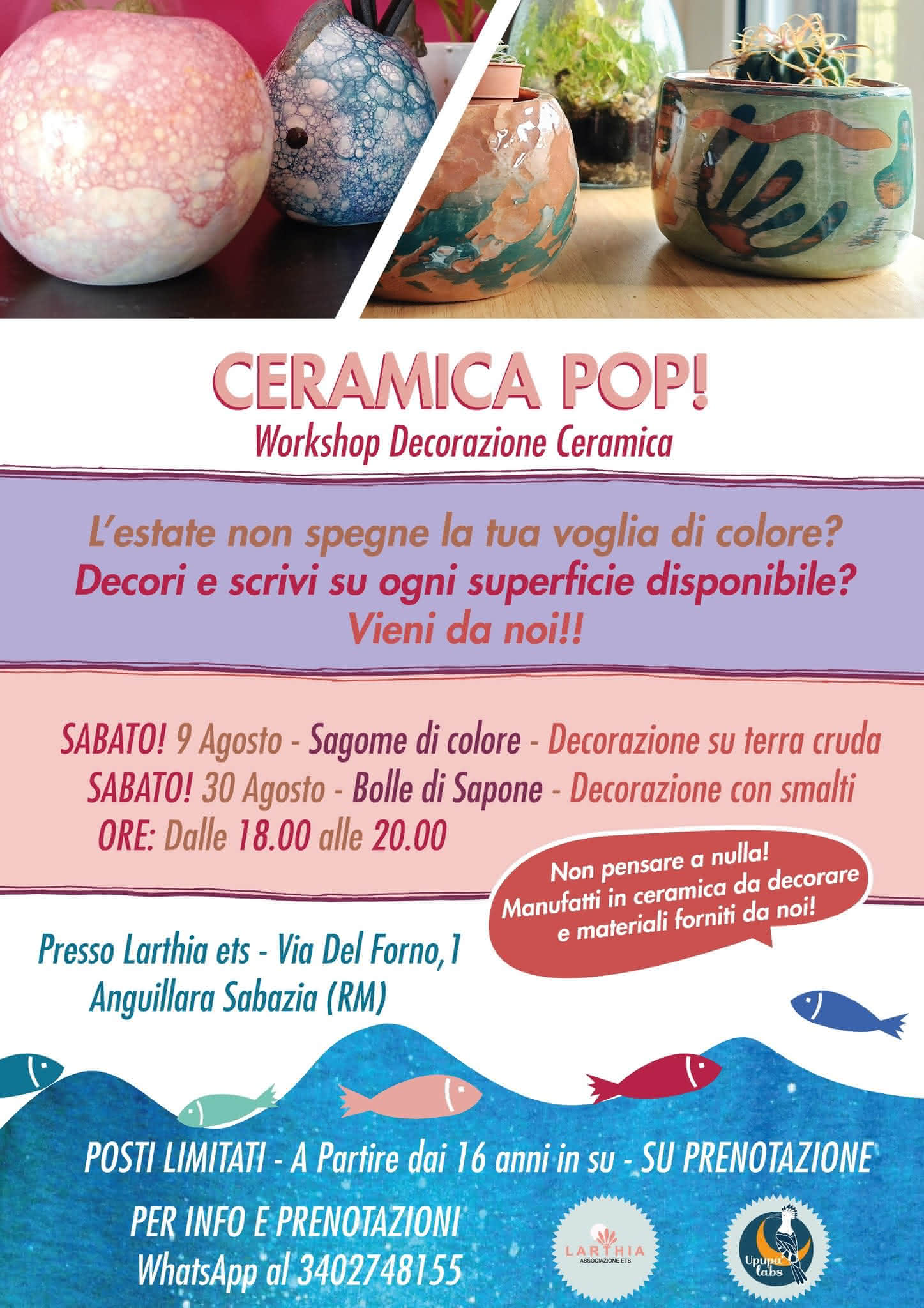 Locandina del workshop di ceramica ad Anguillara Sabazia