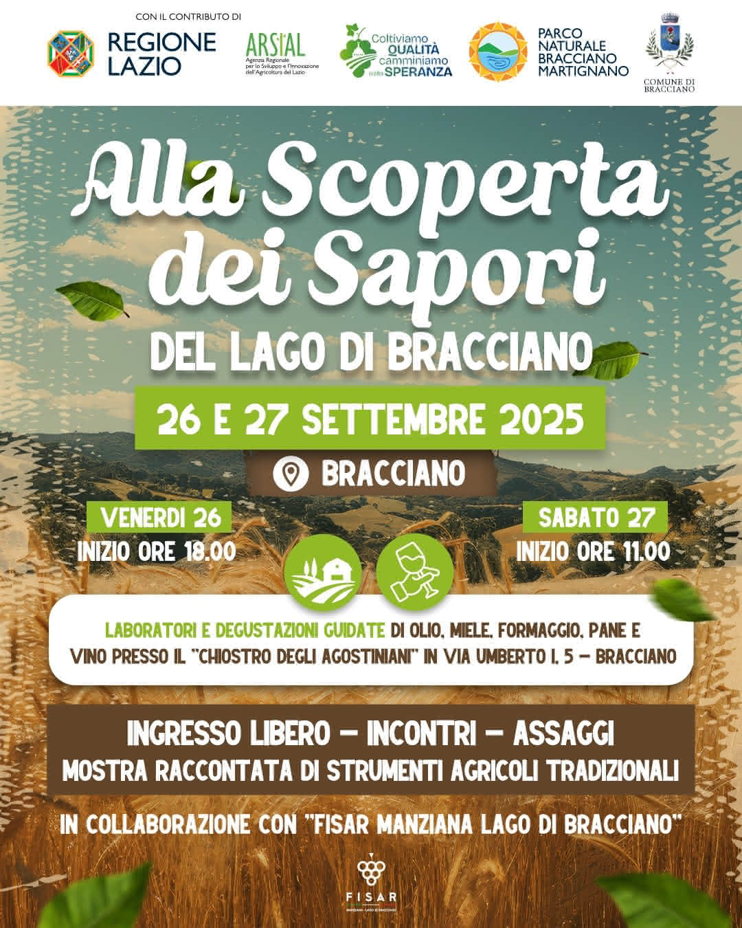 Locandina dell'evento alla scoperta dei sapori del lago di Bracciano